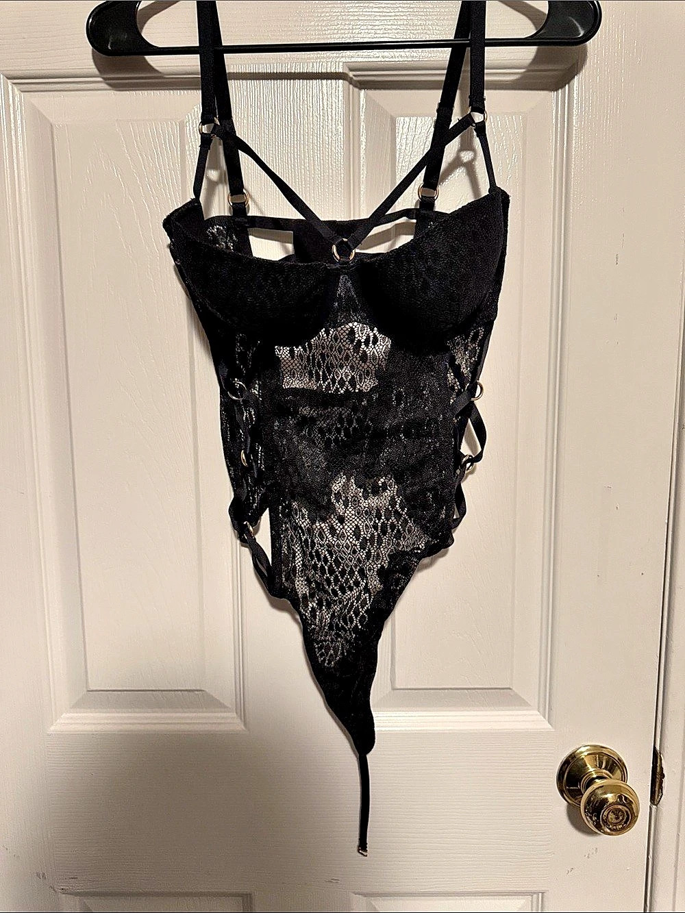 Victoria's Secret Black Lace Strappy Bodysuit Black